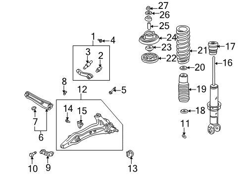 1996 Honda Civic Rear Suspension Components, Lower Control Arm, Upper Control Arm End, RR. Dust Cover Diagram for 52688-SR3-003