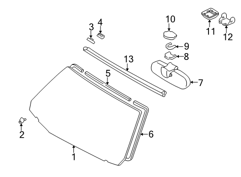 2001 Lexus GS300 Windshield Glass, Reveal Moldings Spring, Inner Rear View Mirror Setting Diagram for 87825-30020