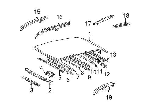 1999 Lexus RX300 Roof & Components Reinforcement, Roof Panel, NO.3 Diagram for 63143-48010