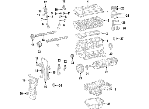 2016 Scion iA Engine Parts, Mounts, Cylinder Head & Valves, Camshaft & Timing, Oil Pan, Oil Pump, Crankshaft & Bearings, Pistons, Rings & Bearings, Variable Valve Timing Crankshaft Diagram for 13401-WB001