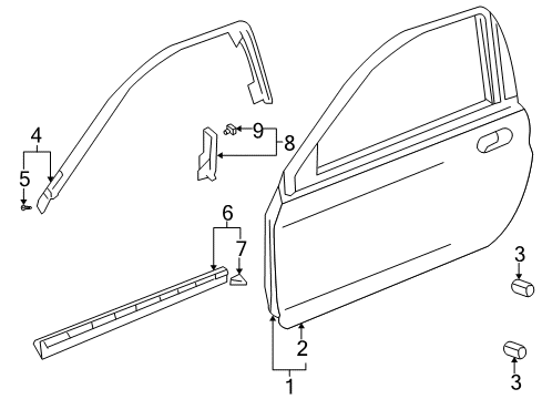 2003 Honda Insight Door & Components Spacer, L. FR. Door Weatherstrip Diagram for 72357-S3Y-003