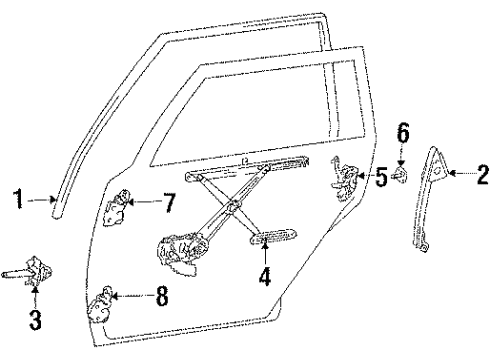 1985 Toyota Camry Rear Door - Glass & Hardware Guide Diagram for 67407-32010