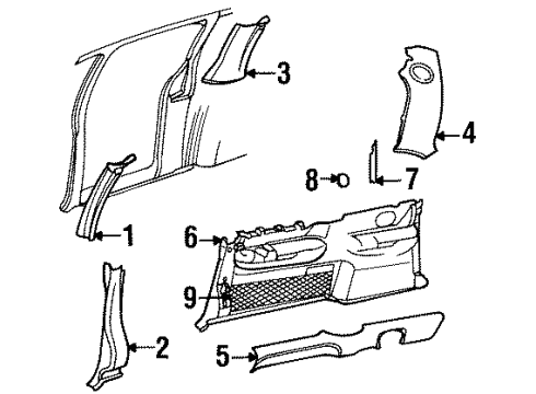 1999 Chrysler Town & Country Interior Trim - Side Panel Molding-B-Pillar Diagram for GG55RJK