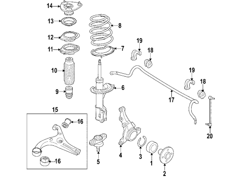 2007 Hyundai Accent Front Suspension Components, Lower Control Arm, Stabilizer Bar Front Wheel Hub Assembly Diagram for 51750-25001