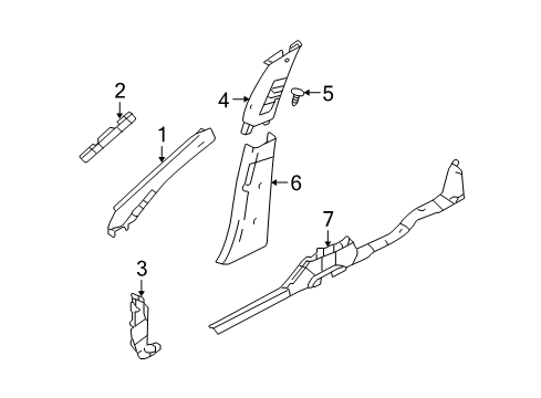 2006 Ford Freestyle Interior Trim - Pillars, Rocker & Floor Windshield Pillar Trim Diagram for 7F9Z-7403599-AB