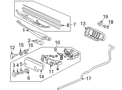 1998 Honda CR-V Wiper & Washer Components Seal, Tailgate Opener Stay & Wiper Motor Diagram for 90105-SR3-000