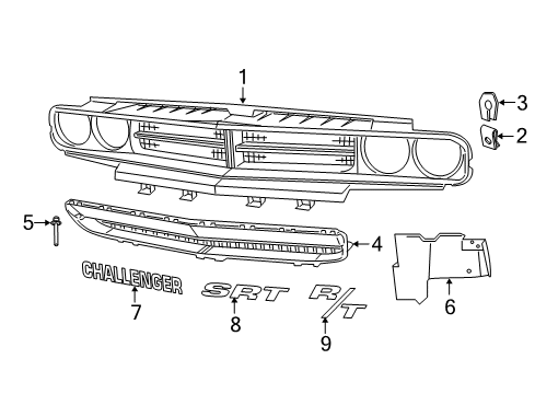 2009 Dodge Challenger Grille & Components Panel-Close Out Diagram for 68051396AA