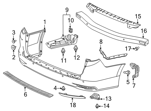 2018 Honda Odyssey Rear Bumper Spacer, L. RR. Bumper Side Diagram for 71598-THR-A01