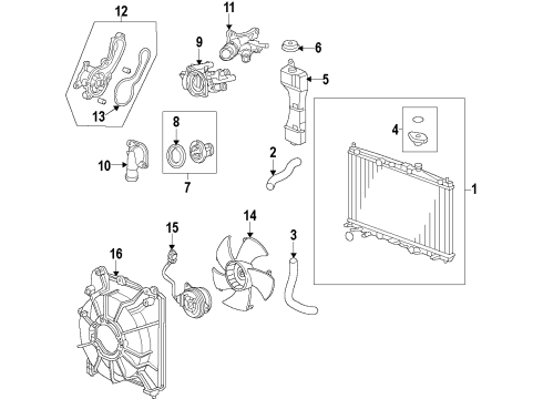 2013 Honda CR-Z Cooling System, Radiator, Water Pump, Cooling Fan Cover, Water Outlet Diagram for 19315-RTW-000