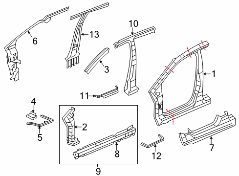 2015 Honda Civic Center Pillar, Hinge Pillar, Rocker Pillar, R. Center Diagram for 64110-TR6-A51ZZ