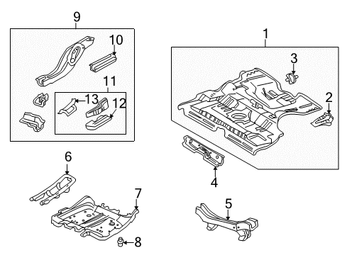 1998 Honda Civic Rear Floor & Rails Clip, Cover Diagram for 17734-S1G-003