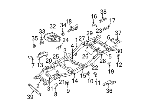 2001 Nissan Xterra Frame & Components Bracket-Differential Mounting, Rear L Diagram for 50343-9Z430