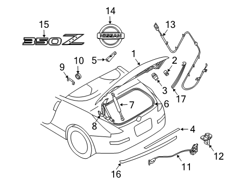2008 Nissan 350Z Trunk Back Door Lock & Remote Control Assembly Diagram for 90500-CF00A