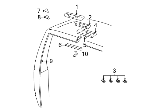 1999 Chevrolet C1500 High Mount Lamps Plate Asm, High Mount Stop Lamp Mount Diagram for 16522434