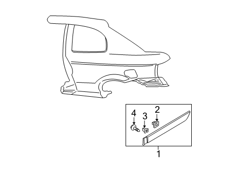 2003 Hyundai Accent Exterior Trim - Quarter Panel Clip-Waist Line Moulding Mounting Diagram for 87757-25500