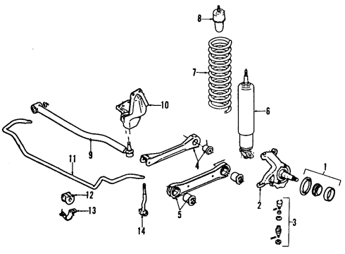 1992 Jeep Cherokee Front Axle, Lower Control Arm, Upper Control Arm, Stabilizer Bar, Suspension Components Spring Diagram for 52001122