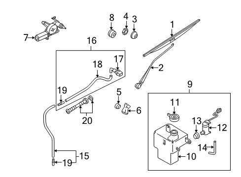 2004 Kia Sedona Wiper & Washer Components Hex-Nut Diagram for 9872626000