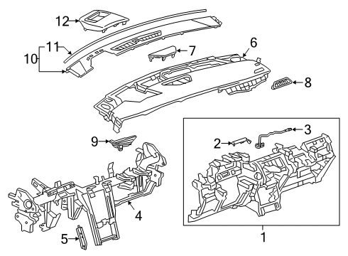 2019 Cadillac XT4 Cluster & Switches, Instrument Panel Defroster Grille Diagram for 23276338