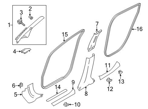 2012 Nissan Leaf Interior Trim - Pillars, Rocker & Floor GARNISH Assembly-Front Pillar, LH Diagram for 76912-3NA0A