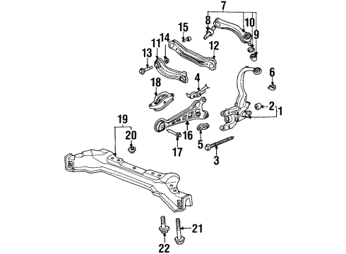 1998 Acura CL Rear Suspension Components, Lower Control Arm, Upper Control Arm, Stabilizer Bar Bracket, Right Rear Trailing Arm Diagram for 52677-SV7-A00