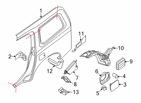 2008 Nissan Pathfinder Quarter Panel & Components, Exterior Trim Protector-Filler Tube Diagram for 76766-EA400
