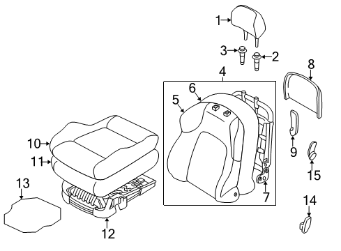 2004 Hyundai Tiburon Front Seat Components Front Driver Side Seat Back Covering Diagram for 88360-2C100-EBT