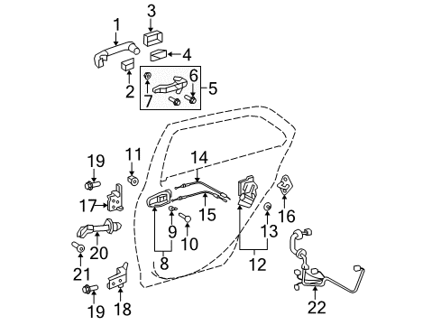 2010 Toyota Yaris Rear Door Lock Assembly Diagram for 69050-52190