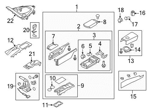 2009 Nissan GT-R Parking Brake Cup Holder Assembly Diagram for 68431-JF00A
