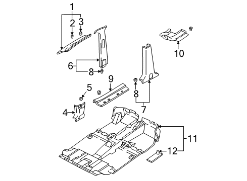 2002 Hyundai Santa Fe Interior Trim - Pillars, Rocker & Floor Clip-Wheel House Trim Diagram for 85884-22000