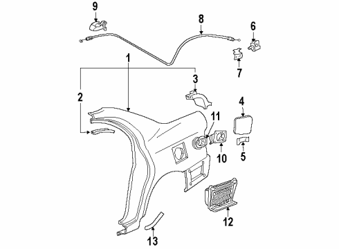 2001 Chevrolet Prizm Quarter Panel & Components Cable, Fuel Tank Filler Door Latch Release Diagram for 94857462