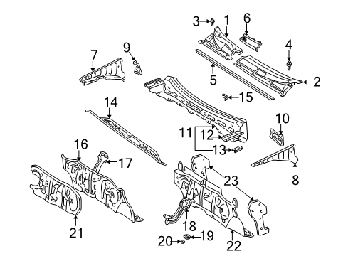 2000 Toyota Echo Cowl Insulator Assy, Dash Panel Diagram for 55210-52021