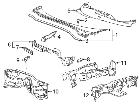 2018 Chevrolet Corvette Cowl Cowl Grille Diagram for 23459574