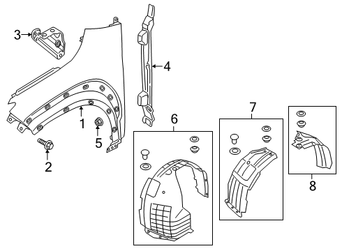 2020 Hyundai Kona Electric Fender & Components Front Wheel Front Piece Guard, Left Diagram for 86813-K4000