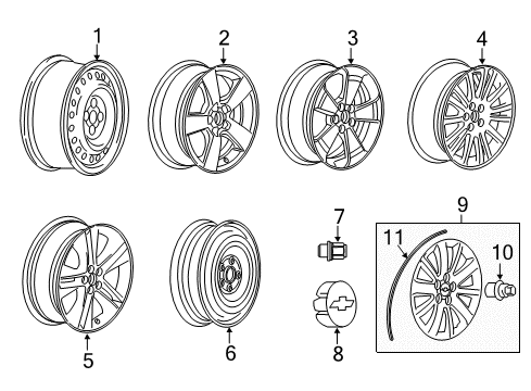 2013 Chevrolet Cruze Wheels Center Cap Diagram for 22863943