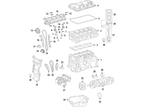 2014 Mitsubishi Outlander Engine Parts, Mounts, Cylinder Head & Valves, Camshaft & Timing, Variable Valve Timing, Oil Pan, Balance Shafts, Crankshaft & Bearings, Pistons, Rings & Bearings Bearing-Connecting Rod Diagram for 1115A150