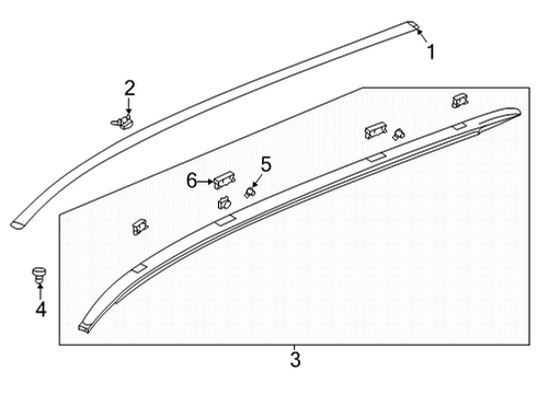 2022 Acura MDX Exterior Trim - Roof Molding, R Roof Diagram for 74325-TYA-A01