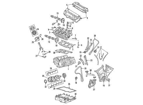 2009 Ford Escape Engine Parts, Mounts, Cylinder Head & Valves, Camshaft & Timing, Variable Valve Timing, Oil Pan, Oil Pump, Balance Shafts, Crankshaft & Bearings, Pistons, Rings & Bearings Timing Gear Set Diagram for 1S7Z-6306-CA