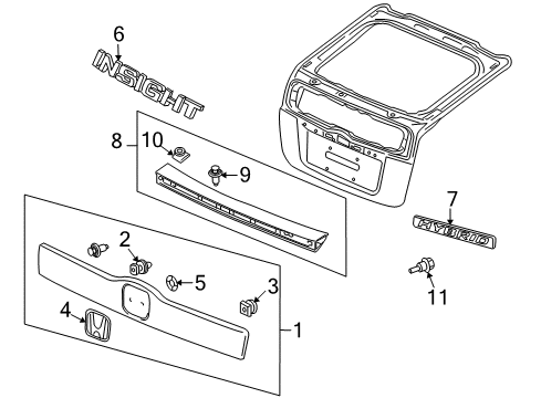 2011 Honda Insight Exterior Trim - Lift Gate Garnish Assy., Tailgate Spoiler Diagram for 74900-TM8-A01