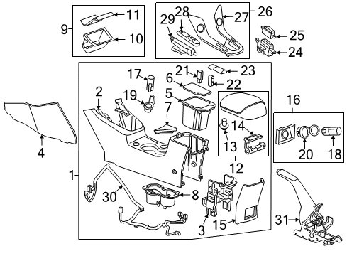 2015 Chevrolet Cruze Center Console Console Assembly Diagram for 95080407