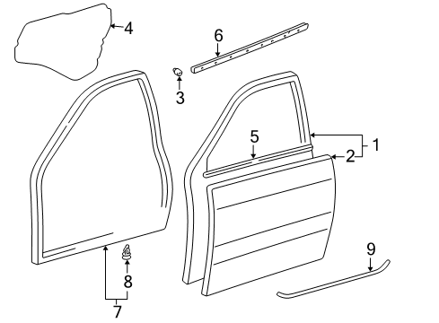 2006 Lexus LX470 Front Door Door Weatherstrip Diagram for 67861-60101