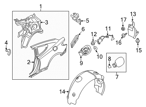 2012 Hyundai Genesis Coupe Fuel Door Housing-Fuel Filler Door Diagram for 81595-2M000