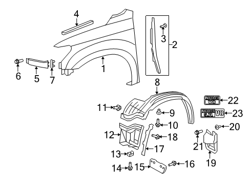 2009 Toyota Tundra Fender & Components, Exterior Trim Bracket Diagram for 53878-0C010
