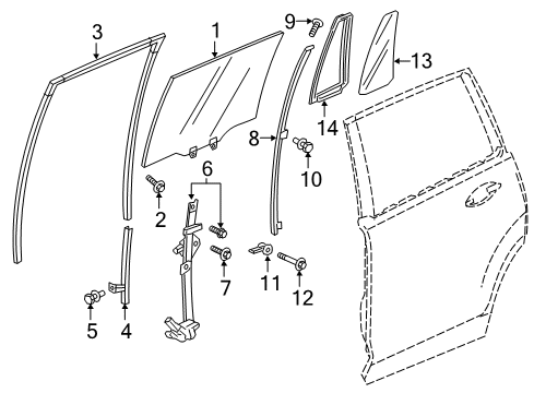 2016 Honda Pilot Rear Door Seal, R RR Door Qt Diagram for 73441-TG7-A12