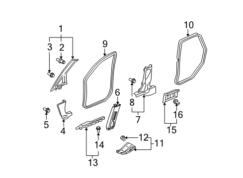 2013 Honda Fit Interior Trim - Pillars, Rocker & Floor Garnish Assy., R. FR. Pillar *NH556L* (GRAY) Diagram for 84101-TF0-E01ZA