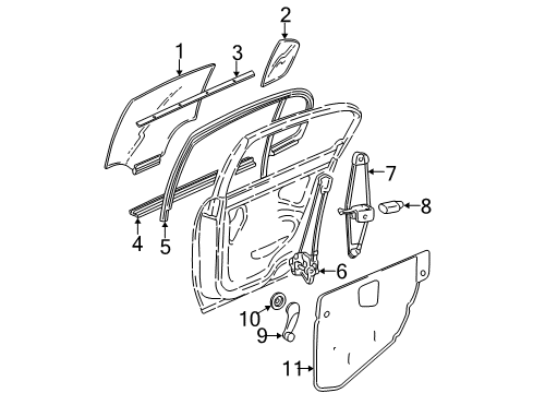 2003 Chevrolet Malibu Rear Door - Glass & Hardware Sealing Strip Asm-Rear Side Door Window Outer Diagram for 22605166