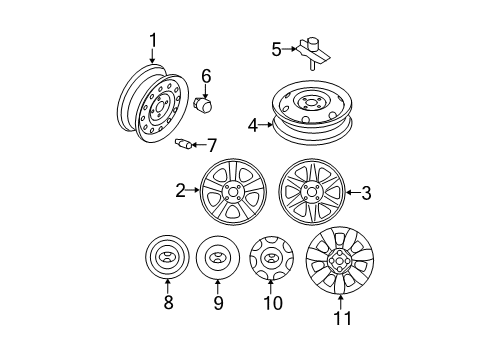 2007 Hyundai Accent Wheels, Covers & Trim Clamp-Spare Tire Diagram for 628501G000