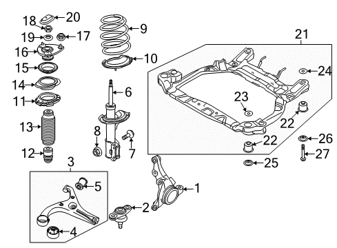 2008 Hyundai Accent Front Suspension Components, Lower Control Arm, Stabilizer Bar Bolt-UCA Diagram for 554213E000