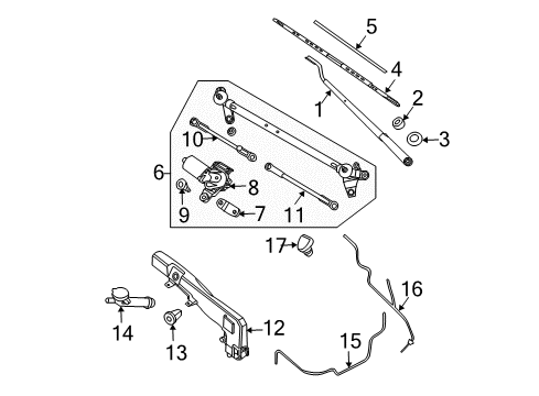2005 Nissan Xterra Wiper & Washer Components Rear Window Wiper Arm Assembly Diagram for 28781-EA000