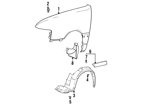 1994 Mitsubishi Precis Fender & Components, Exterior Trim Front Wheel Guard Assembly, Right Diagram for 86812-24301