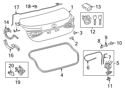 2019 Lexus ES350 Trunk Luggage Compartment Lock Assembly Diagram for 64600-06140
